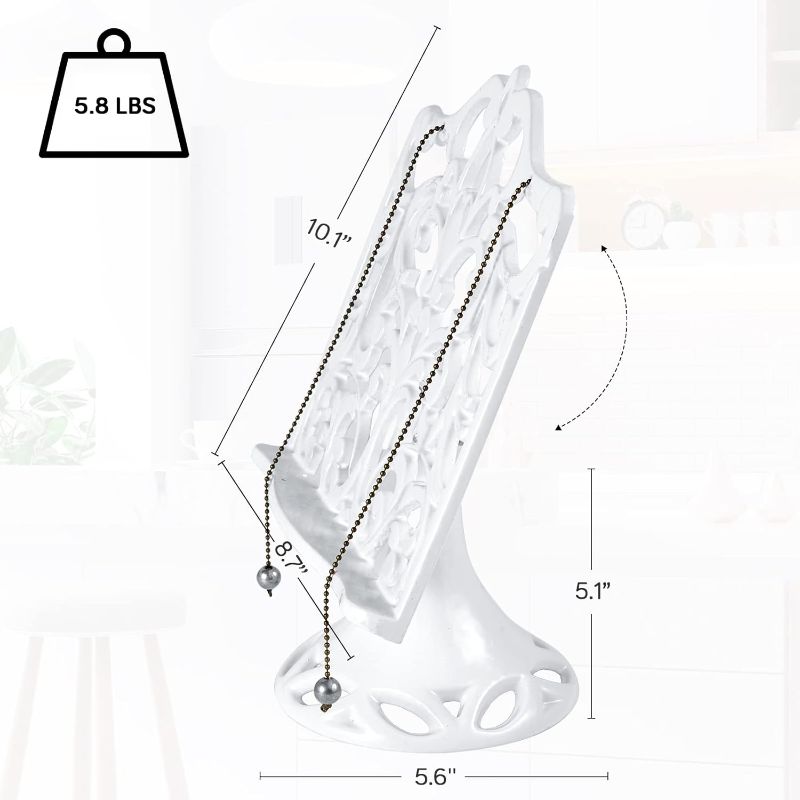 Photo 4 of Cast Iron Cookbook Stand, Adjustable Decorative Metal Cookbook Recipe Holder for Cookbooks or iPad Stands for Kitchen, White
