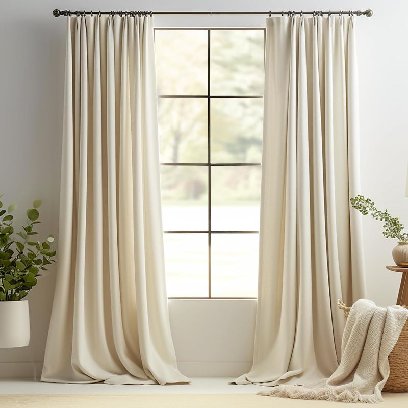 Photo 1 of 1 Panel Velvet Curtain for Living Room, Beige Thermal Insulated Luxury Drape for Bedroom 96 Inch Long, Stylish Design Super Soft Privacy Room Darkening Window treatment Rod Pocket 1 Panel, Cream Beige