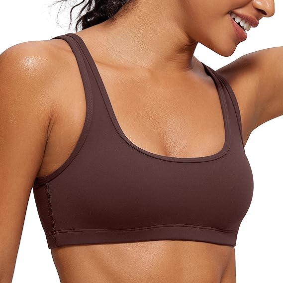 Photo 1 of XL - 1 Taupe CRZ YOGA Butterluxe Mini Bra for Women - Scoop Neck Low Impact Wireless Sports Bra Yoga Cami Padded Workout Bra
