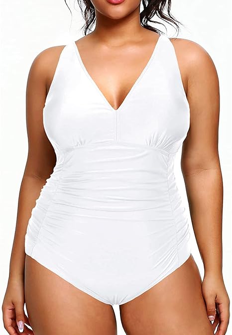 Photo 1 of Size 16 Aqua Eve Women Plus Size One Piece Swimsuits V Neck Tummy Control Bathing Suits Retro Ruched Swimwear