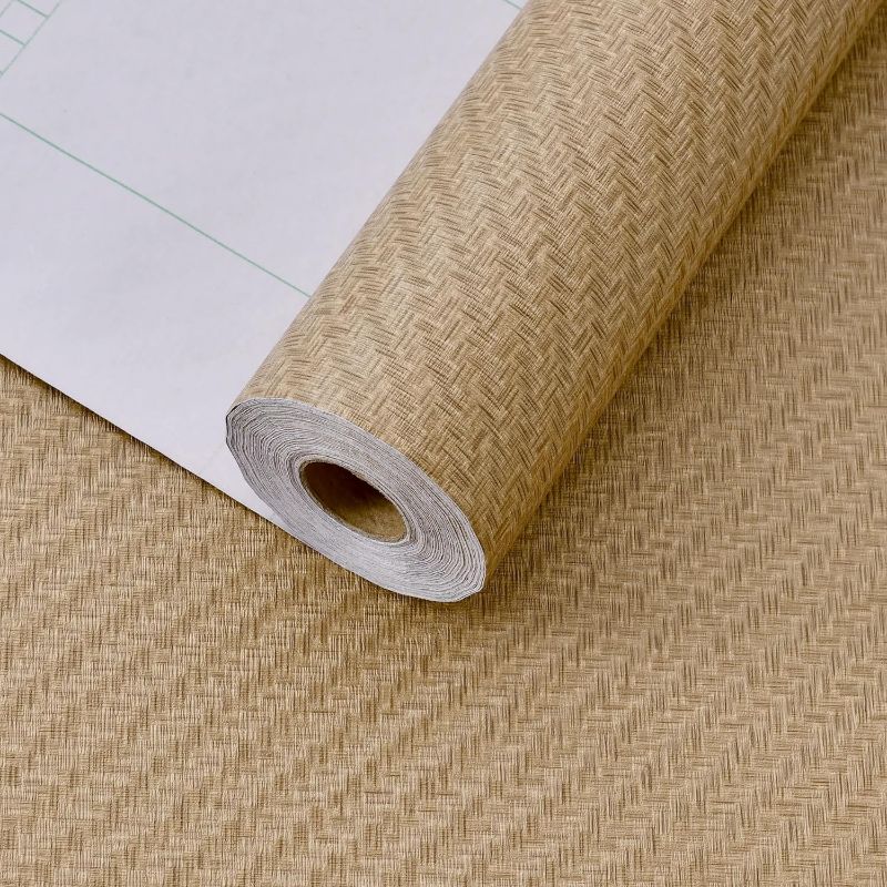 Photo 1 of Fabric Wallpaper Textured Contact Paper (24in X 393in) Grasscloth Wallpaper Peel and Stick Faux Linen Wall Paper Waterproof Wall Sticker Vinyl Wallpaper Self Adhesive (Tan)