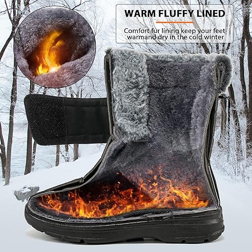 Photo 2 of 4.5 Almusen Snow Boots for Womens Winter Shoes: Warm Fur Lining Mid Calf Boots Women Anti Slip Waterproof Hook Loop Comfortable Outdoor Boot