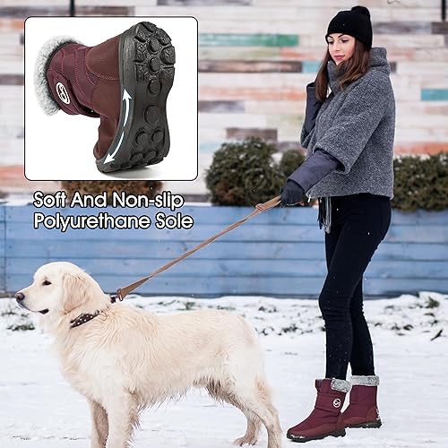 Photo 3 of 4.5 Almusen Snow Boots for Womens Winter Shoes: Warm Fur Lining Mid Calf Boots Women Anti Slip Waterproof Hook Loop Comfortable Outdoor Boot