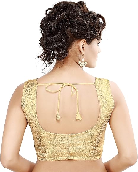 Photo 2 of 38  Womens Rich Banaras Brocade Sleeveless Readymade Saree Blouse