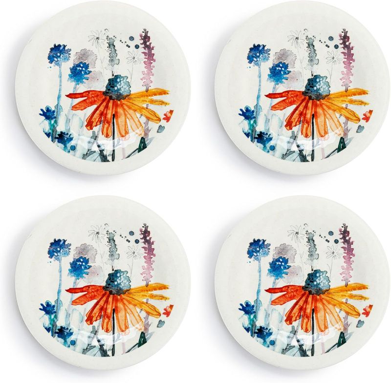 Photo 1 of 4 Pcs DEMDACO Meadow Flowers Vibrant Trendy Multicolor 6.5 x 6.5 Melamine and Bamboo Appetizer Plates, Set of 4