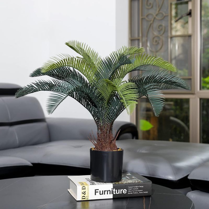 Photo 2 of ALLTOP TURF Nearly Natural 20" Artificial Cycas Plant(18 Leaves)  Revoluta Sago Palm Tree for Indoor Home Garden Office Store Floor Decoration, with Black Pot