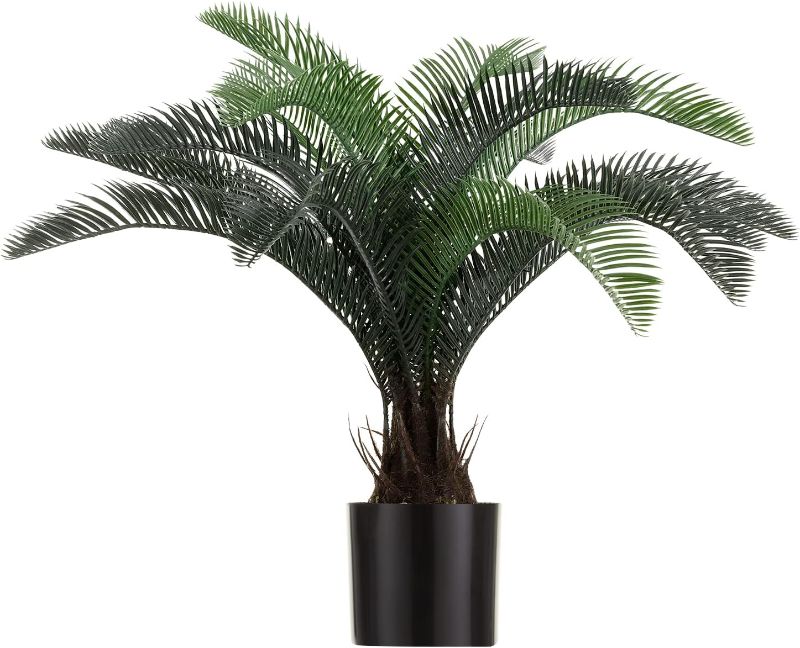 Photo 1 of ALLTOP TURF Nearly Natural 20" Artificial Cycas Plant(18 Leaves)  Revoluta Sago Palm Tree for Indoor Home Garden Office Store Floor Decoration, with Black Pot