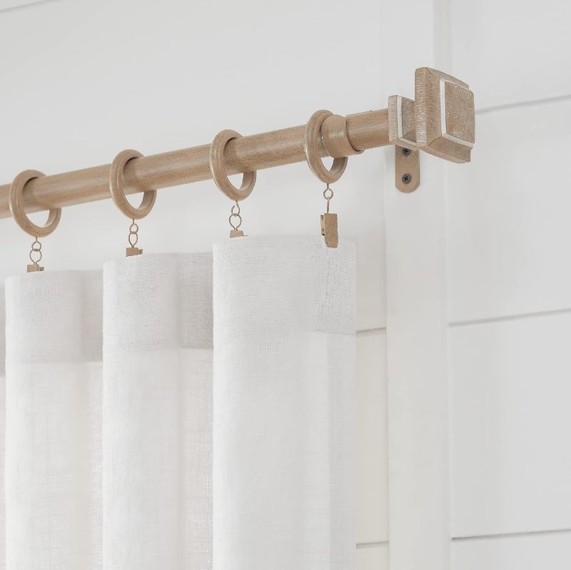 Photo 2 of 1 MODE Farmhouse Collection 1 1/8" Diameter Curtain Rod Set with Cottage Square Curtain Rod Finials and Steel Wall Mounted Adjustable Curtain Rod, Fits 36” to 72” Windows, Weathered Oak