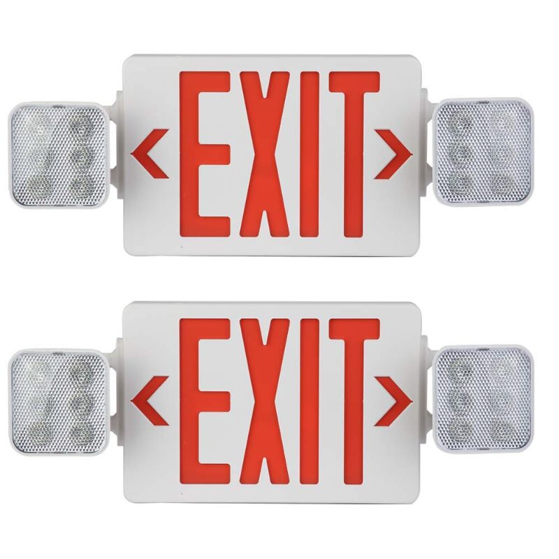 Photo 1 of 2 Pack AmazonCommercial Acrylonitrile Butadiene Styrene Emergency Light Exit Sign, Exit Combo with Battery Backup, 2 LED Adjustable Heads