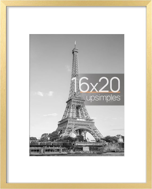 Photo 1 of 1 upsimples 16x20 Picture Frame, Display Pictures 11x14 with Mat or 16x20 Without Mat, Wall Hanging Poster Frame, Gold