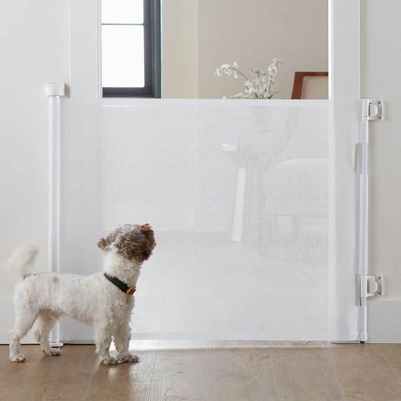 Photo 2 of 1 Cumbor Baby Gate Retractable Gates for Stairs, Mesh Dog Gate for The House, Wide Pet Gate 33" Tall, Extends to 55" Wide, Long Child Safety Gates for Doorways, Hallways, Cat Gate Indoor/Outdoor(White)