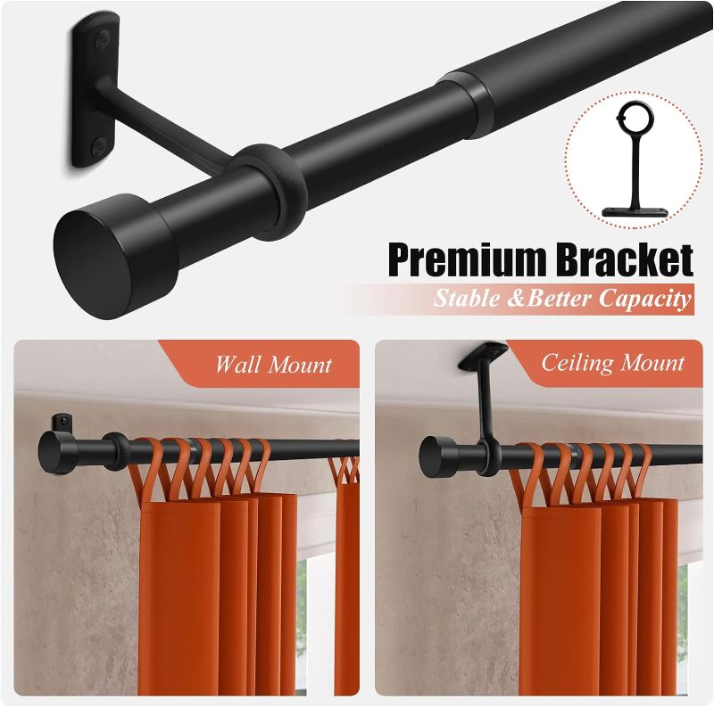 Photo 2 of 1 1 Inch Curtain Rods for Windows, 32 to 90 Black Rustic Rod Set, Modern Design Drapery with Brackets Room Divider Rods, Industrial Window For Indoor and Outdoor