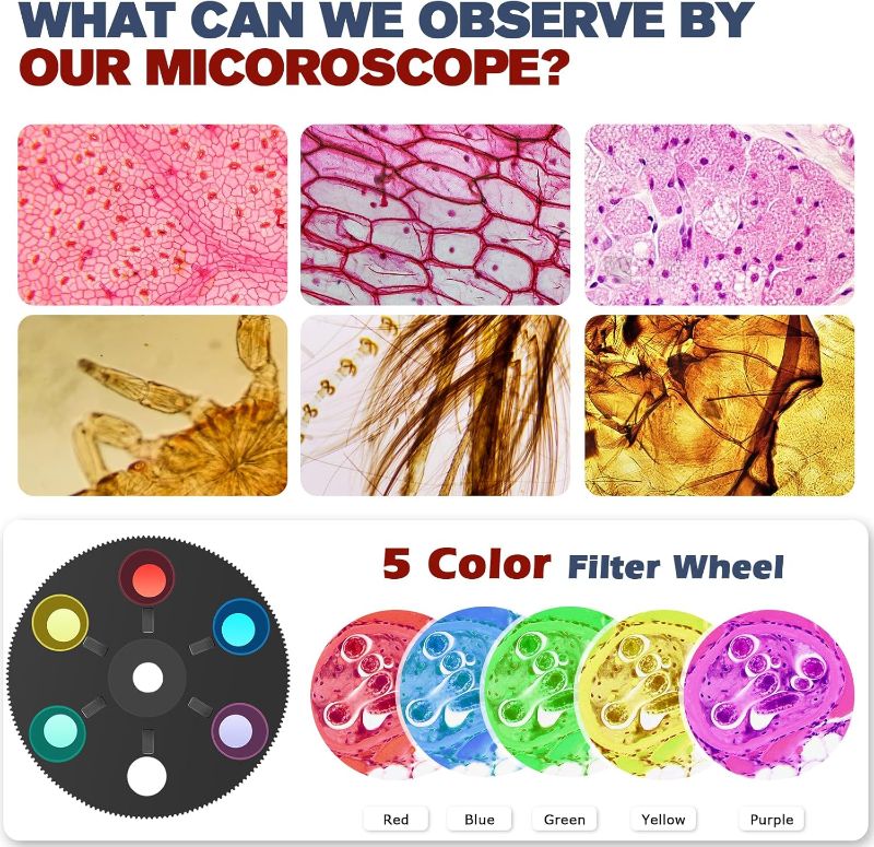 Photo 1 of Microscope for Adults Kids Students, 40X-2000X Microscope for Beginners, Biological Microscope Kit with Phone Holder, 10pcs Specimen Slides, 20 Pcs Slides & 100pcs Coverslips, Storage Bag