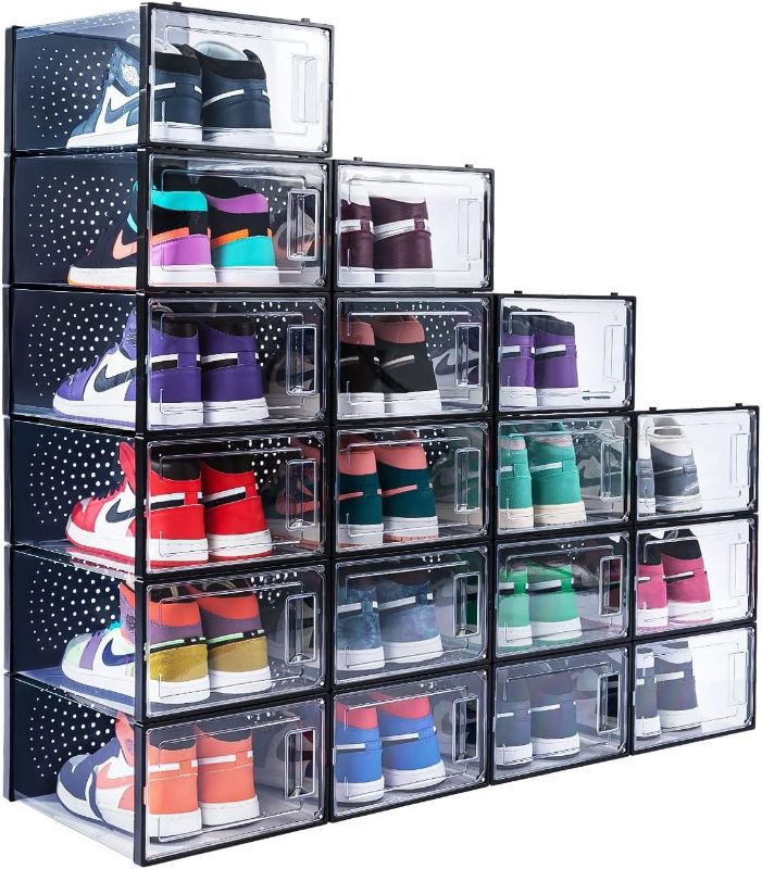 Photo 1 of 12 Pack Clear Shoe Organizer Stackable Shoe Box Foldable Storage Bins Shoe Container Box Large Size Shoe Bins (Medium)
