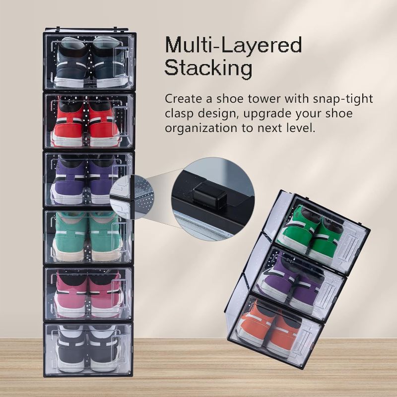 Photo 1 of 12 Pack Clear Shoe Organizer Stackable Shoe Box Foldable Storage Bins Shoe Container Box Large Size Shoe Bins (Medium)
