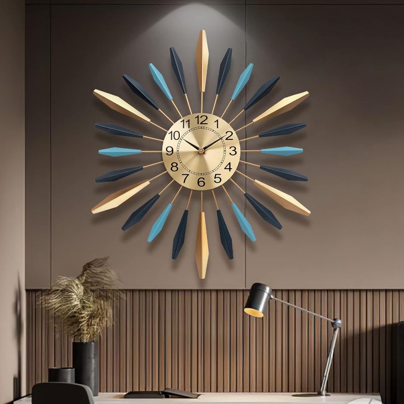 Photo 1 of Large Wall Clock Metal Mid Century Decorative Wall Clock for Living Room Decor, 27.6 Inch Silent Battery Operated Big Wall Clocks Modern Home Wall Art for Bedroom,Kitchen,Dining Room,Hotels,Office