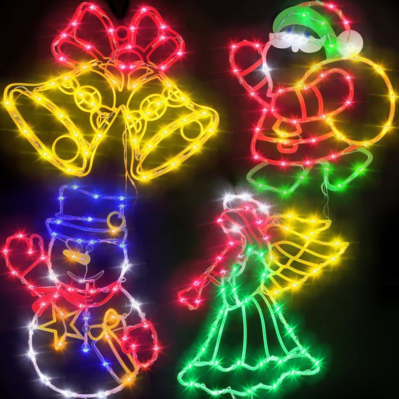 Photo 1 of Christmas Window Silhouette Lights Decorations - 16in Pack of 4 Sign Lighted Colour Santa Snowman Angel Bell for Holiday Indoor Wall Door Glass Decorations