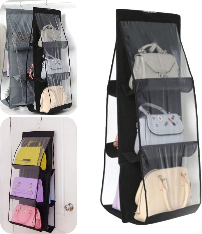 Photo 1 of 1Black Double-Sided Six-Layer Hanging Storage Bag, 6 Pockets Hanging Closet Storage Bag, High Capacity Transparent Collapsible Non-Woven Hanging Handbag Storage Hanging Bag, 90CM*35CM*32CM (Black)