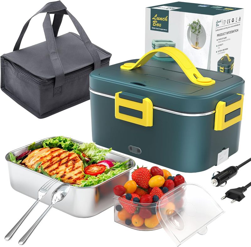 Photo 1 of Adocfan Electric Lunch Box 75W 1.8L Food Warmer Heater 12V 24V 110V Faster Heated Lunch Box for Car/Truck/Home Portable Heating Boxes with 304 SS Container Fork & Spoon (Dark green)