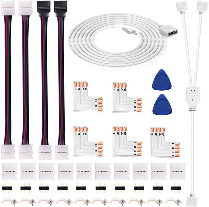 Photo 1 of 4 Pin LED connectors, 4-pin LED Strip Connector Kit includes LED Connectors L Shape for Strip Lights 4Pin 10mm LED Strip Light Connectors for Controller 4 Pin LED Connectors Jumper