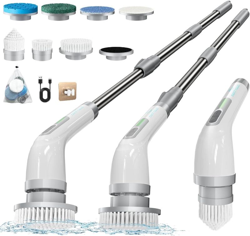 Photo 1 of Electric Spin Scrubber, FARTVOLUS Cordless Cleaning Brush with 8 Replaceable Brush Heads, Bathroom and Floor Tile 360 Power Scrubber Dual Speed with Extension Handle for Bathtub, Kitchen, Window