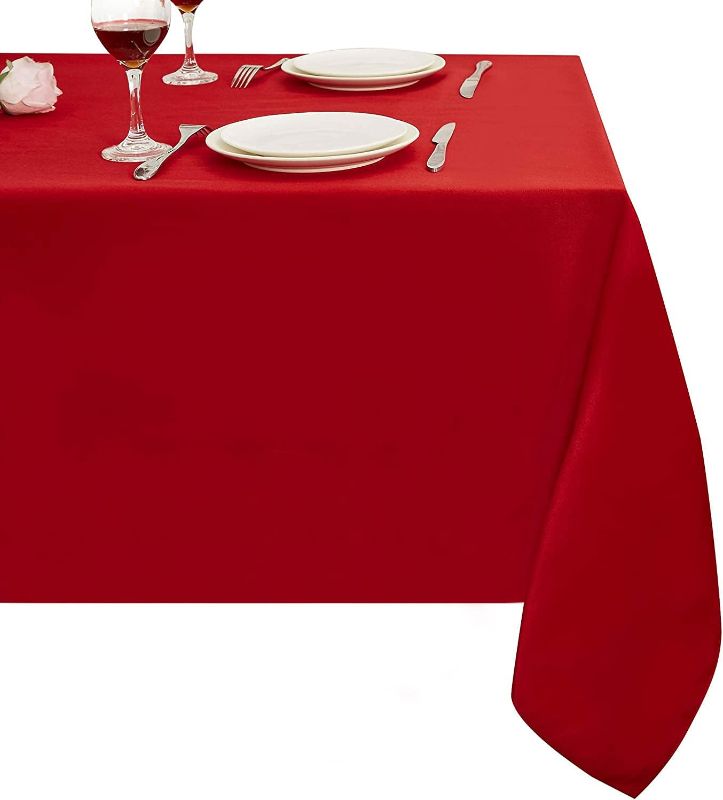 Photo 1 of Obstal Christmas Red Rectangle Table Cloth - 70 x 120 Inch - Heavy Duty Water Proof Microfiber Tablecloth, Decorative Fabric Table Cover for Outdoor and Indoor Use, Rio Red