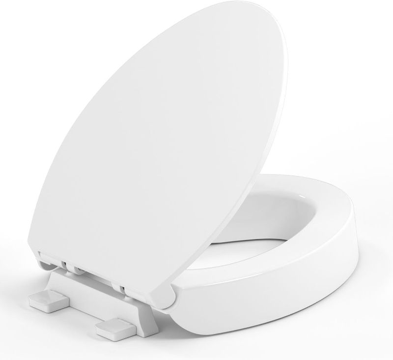 Photo 1 of ELONGATED toilet seat risers for seniors, Slow Close, Elevated toilet seat, Heavy Duty, Never Loosen, Raised toilet seat elongated bowl, White(18.5”)