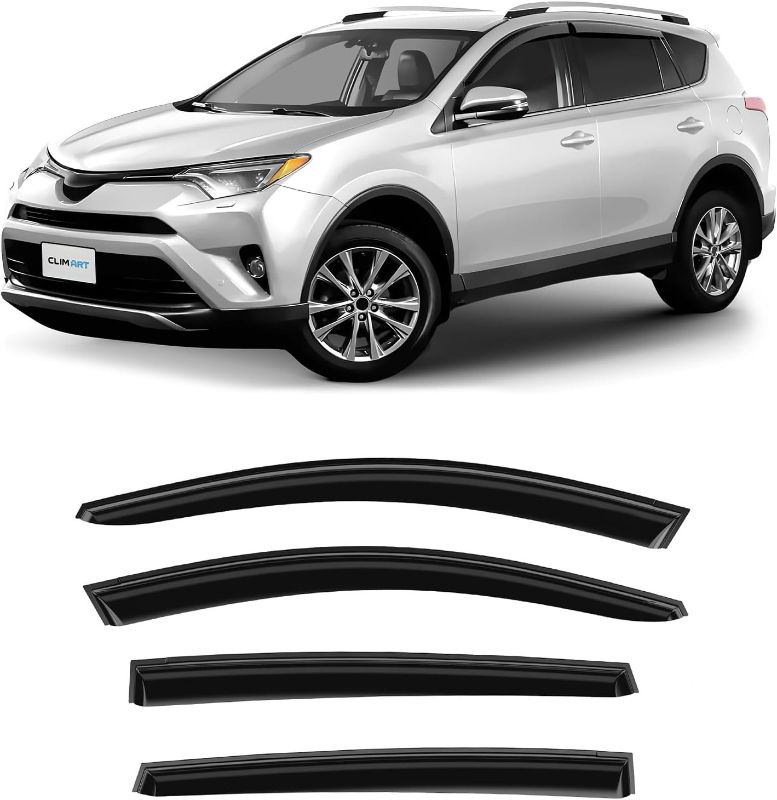 Photo 1 of CLIM ART Incredibly Durable Rain Guards for Toyota RAV4 2013-2018, Original Tape-on Window Deflectors, Vent Deflector, Vent Window Visors for Cars, Dark Smoke, Car Accessories, 4 pcs- 413123