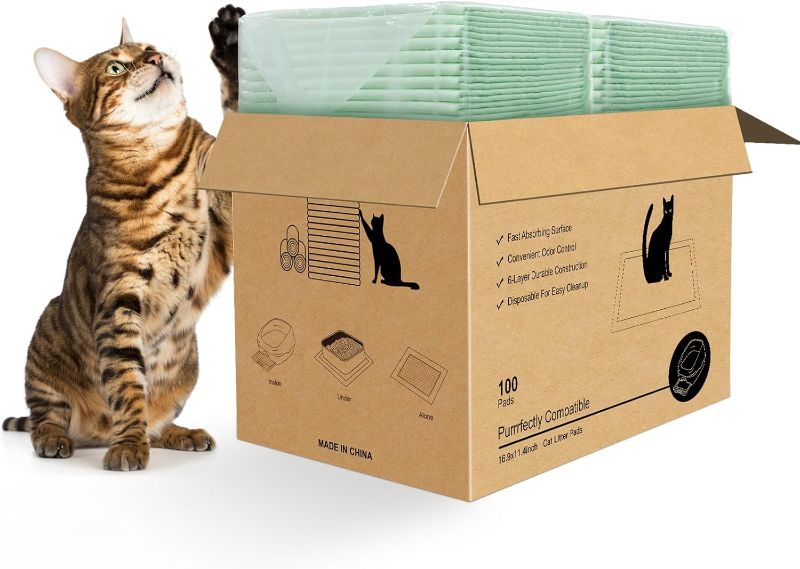 Photo 1 of 100PCS Cat Pads Generic Compatible Refills for Tidy Cats Breeze Litter System fit in XL/Hooded/Original Litter Box, Cat Liner Pads,Fresh Scented Super Absorbent Pee Pad,16.9"x11.4", Odor Control