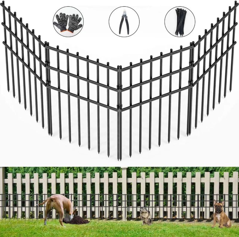 Photo 1 of 10 Pack Garden Animal Barrier Fence, 17in (H) X 10.8ft (L) No Dig Fence, Rustproof Metal Garden Fence Bordere, Garden Decorative Fence Panels for Dog Rabbits Ground Stakes Defense and Outdoor Patio