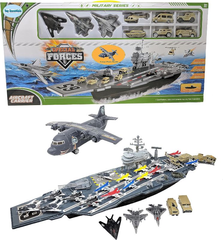 Photo 1 of Aircraft Carrier Toy Army Men with Cargo Plane Warplanes Fighter Jets Military Vehicles