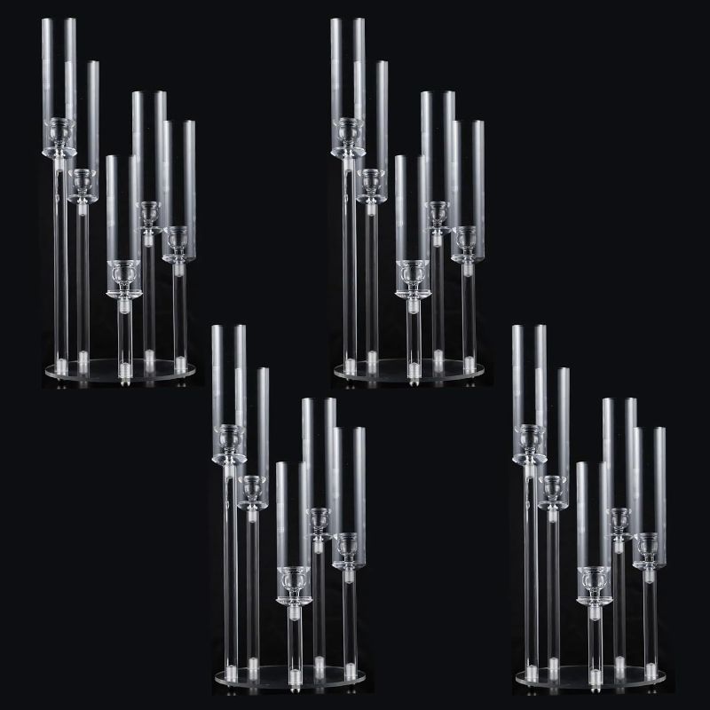 Photo 1 of  Pcs Acrylic Candelabra Centerpieces for Wedding,Clear 5 Arms Candlesticks Holder with Acrylic Shade for Dinner Party Valentine's dayCenterpieces for Table Decoration Fit 0.8 LED Candle