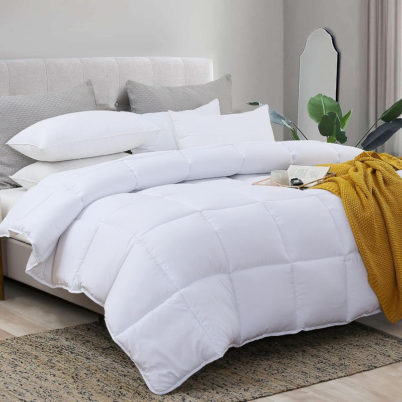 Photo 1 of L LOVSOUL Down Alternative Queen Comforter Duvet Insert,All Season Duvet Insert with Corner Tabs,White Comforter Queen Size 90x90Inches