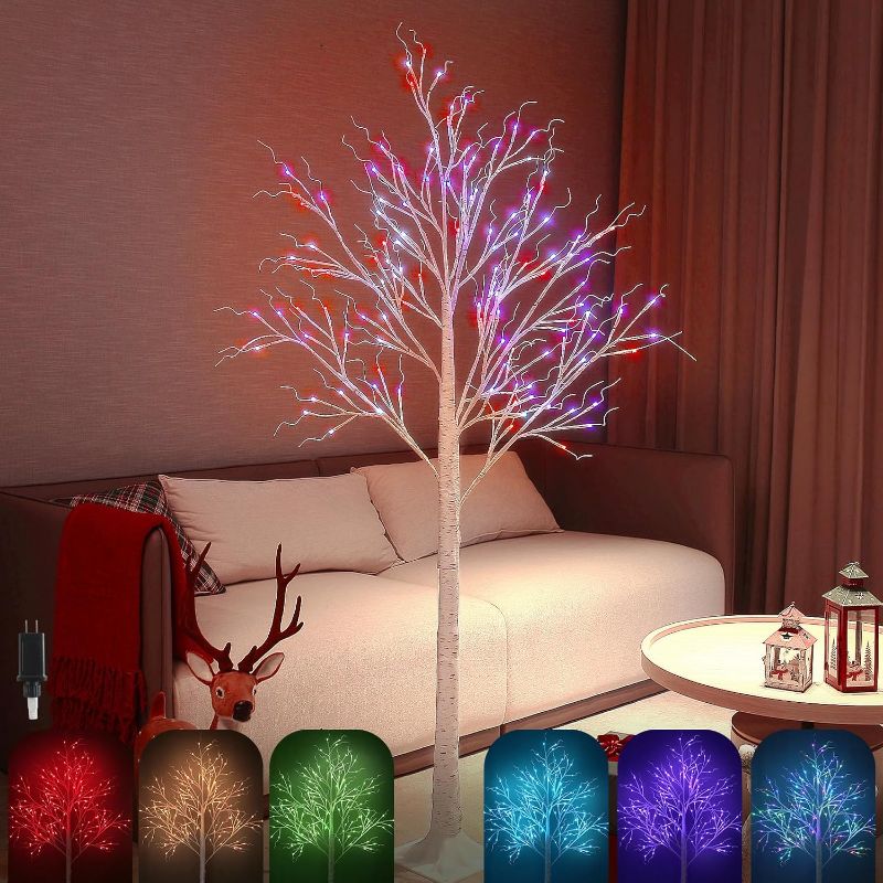 Photo 1 of Fanshunlite Lighted Birch Tree, 6FT 18 Color Changing Lit Birch Christmas Tree with RGB Fairy Light, 120 LED Tree with 8 Modes and Timer for Holiday Home Party Wedding Indoor Outdoor Decoration