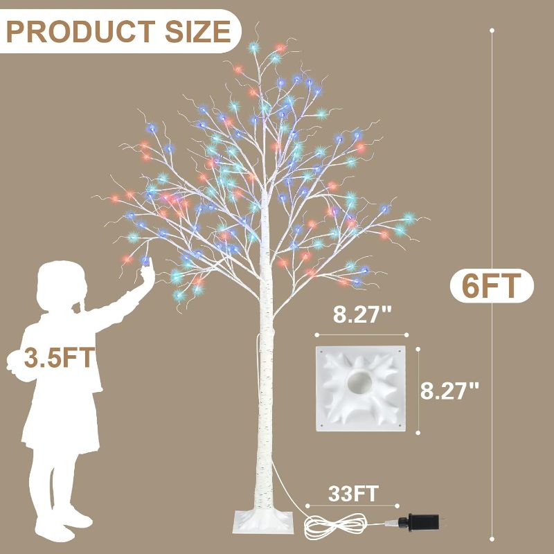 Photo 2 of Fanshunlite Lighted Birch Tree, 6FT 18 Color Changing Lit Birch Christmas Tree with RGB Fairy Light, 120 LED Tree with 8 Modes and Timer for Holiday Home Party Wedding Indoor Outdoor Decoration