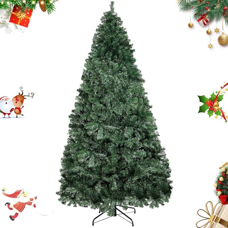 Photo 1 of 7.5ft Premium Spruce Artificial Holiday Christmas Tree for Home, Party Decoration, Easy Assembly, Metal Hinges & Foldable Base - Fire-Resistant Material