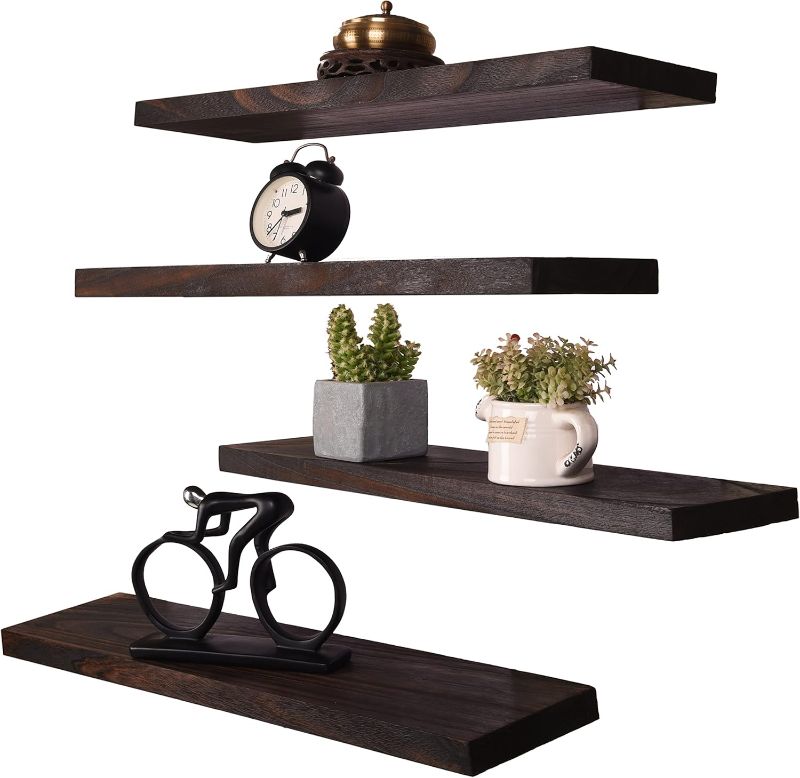 Photo 1 of 24 Inch Rustic Floating Shelves for Wall Decor Farmhouse Wood Wall Shelf for Bathroom Kitchen Bedroom Living Room Set of 4 Brown