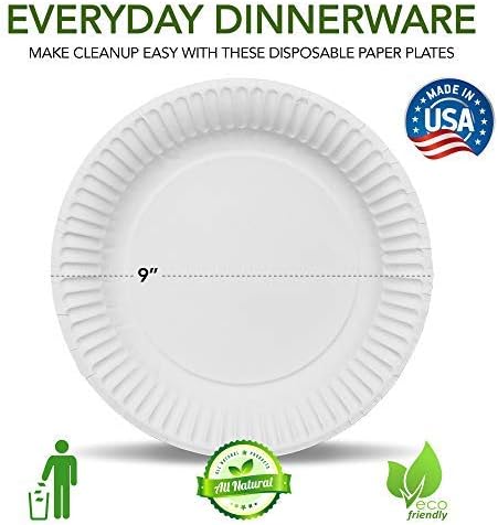 Photo 2 of Stock Your Home 9-Inch Paper Plates Uncoated, Everyday Disposable Plates 9" Paper Plate Bulk, White, 300 Count