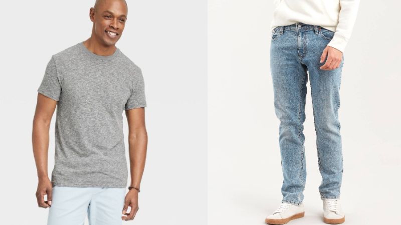 Photo 1 of 2 Pcs Outfit for Men 34x34 Denizen From Levi's Slim Straight Jeans for Men & Men's Medium Short Sleeve Crewneck T-Shirt - Goodfellow & Co™ Light Gray