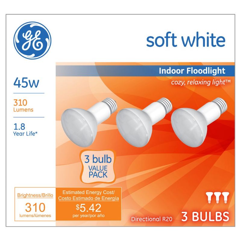 Photo 1 of GE 45w 3pk R20 Incandescent Light Bulb White