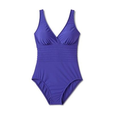 Photo 2 of Large Women's UPF 50 Waist Detail Over the Shoulder One Piece Swimsuit - Aqua Green® Blue 