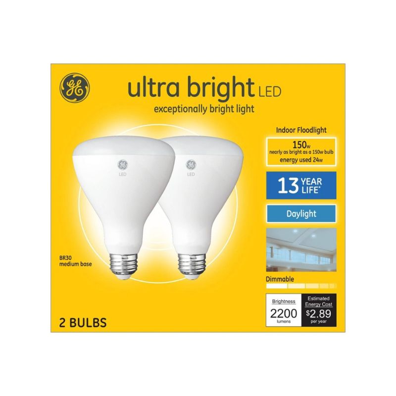 Photo 1 of GE Ultra Bright LED Light Bulbs 150 Watt Daylight BR30 Floodlights Medium Base Frosted Finish 2pk