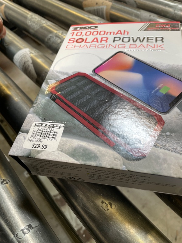 Photo 2 of 10,000 mAh Solar Charging Power Bank - Red -