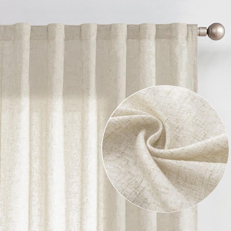 Photo 1 of jinchan Linen Beige Curtains 90 Inches Long for Living Room Farmhouse Rod Pocket Back Tab Light Filtering Window Drapes for Bedroom Curtains Crude 2 Panels
