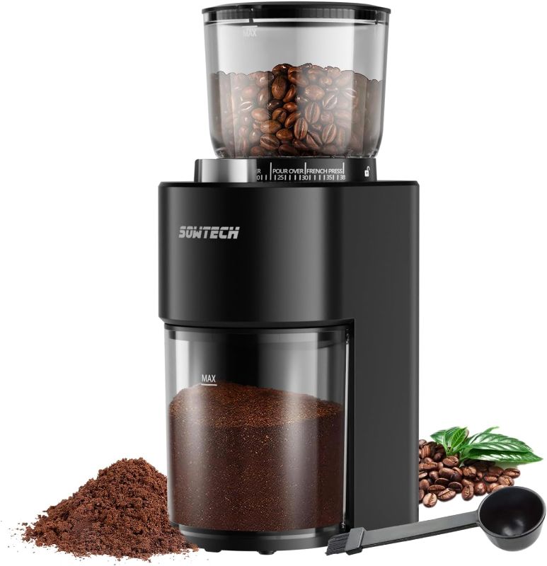 Photo 1 of SOWTECH Conical Burr Coffee Grinder, Adjustable Burr Mill with 38 Precise Grind Setting, precision timer, for Espresso/Drip/Pour Over/Cold Brew/French Press Coffee Maker(Black)

