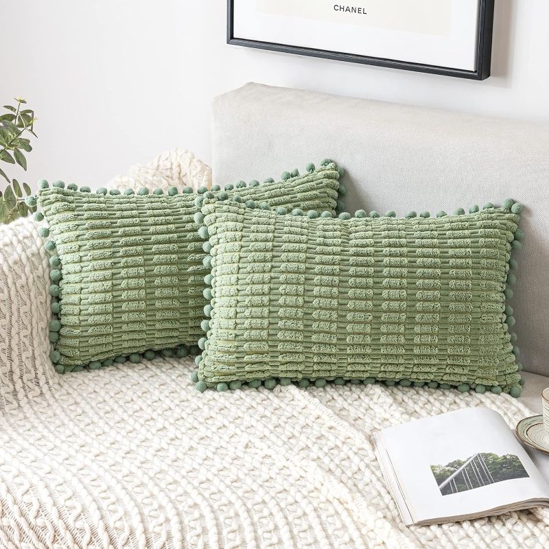 Photo 1 of Sage Green Corduroy Decorative Throw Pillow Covers Spring 