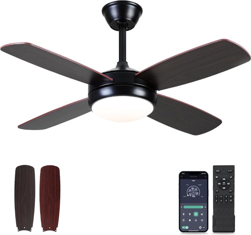 Photo 1 of Asyko Ceiling Fans with Lights - 42" Black Outdoor Ceiling Fan with Light and Remote, Dimmable and Reversible Motor, Modern Low Profile Ceiling Fan Lights for Indoor Bedroom/Outdoor Covered Patio…

