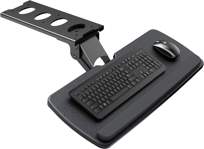 Photo 1 of HUANUO Keyboard Tray Under Desk, 360 Adjustable Ergonomic Sliding Keyboard & Mouse Tray, 25"W x 9.84"D, Black
