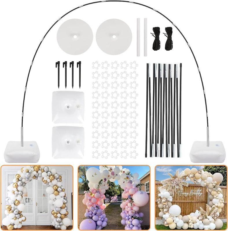 Photo 1 of RUBFAC Balloon Arch Kit, 8ft Tall & 9ft Wide Adjustable Balloon Arch Stand with 2 PVC Bases,2 Water Fillable Bags, 50pcs Balloon Clips for Wedding Birthday Party Baby Shower Supplies Decoration
