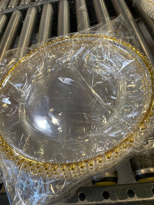 Photo 1 of 5 Set Clear Charger Plates Bulk 13 Inch Beaded Plastic Charger Plates with Napkin Rings Acrylic Round Dinner Chargers Table Decorative Plates for Party 